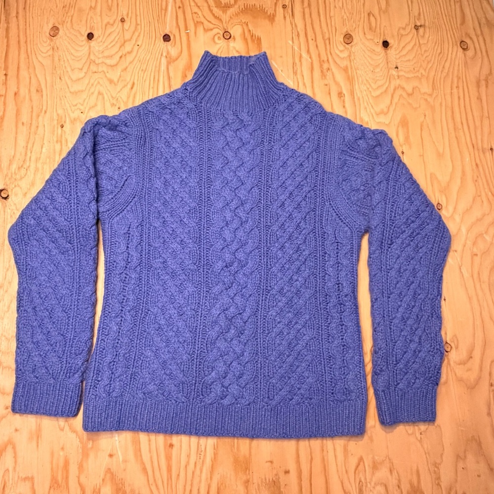 Kinross 100% Pure Cashmere Mock Neck Cable Knit Sweater Purple Luxury